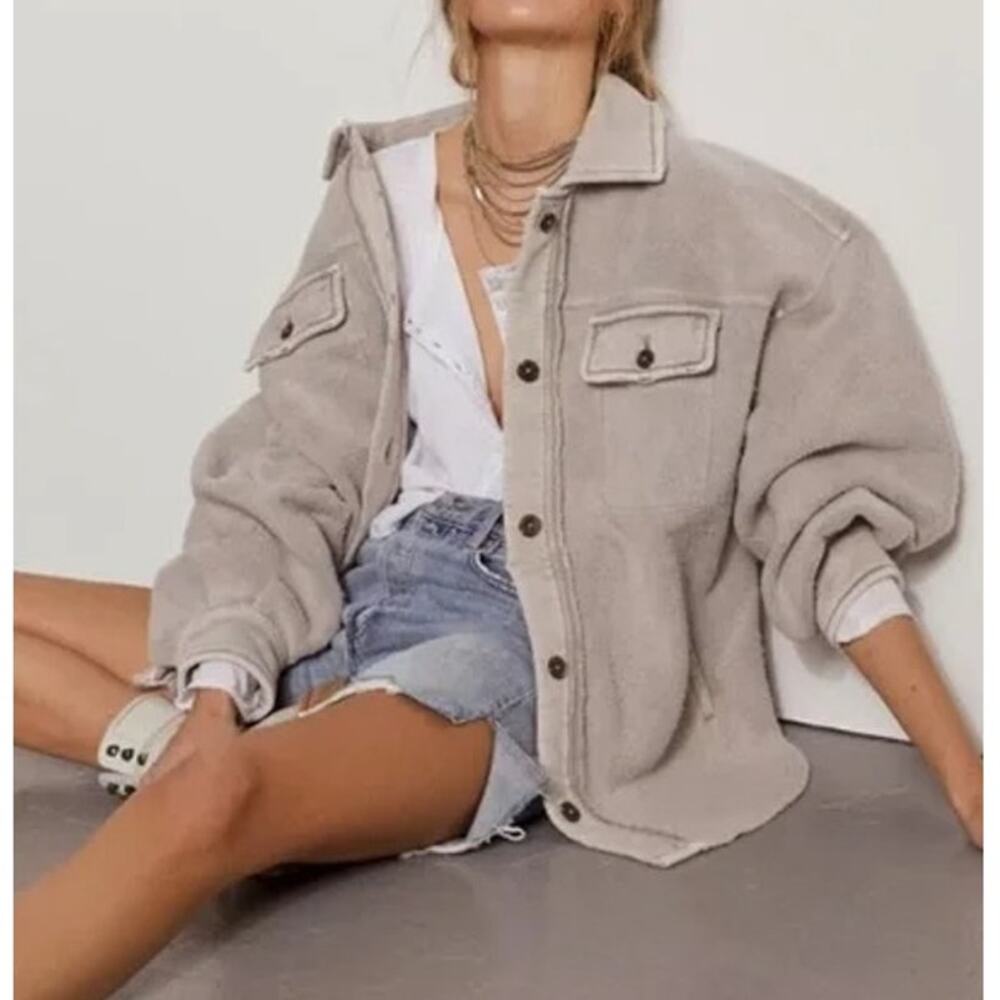 FREE PEOPLE Ruby Oversized Shacket Gray Fleece Long Sleeve Jacket Women's XS
